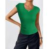 imageZeagoo Womens Tank Tops Ribbed Knit Crew Neck Shirts Cap Sleeve Slim Fitted Ruched Basic TeesBgreen
