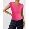 imageZeagoo Womens Tank Tops Ribbed Knit Crew Neck Shirts Cap Sleeve Slim Fitted Ruched Basic TeesBhotpink