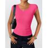 imageZeagoo Womens Tank Tops Ribbed Knit Crew Neck Shirts Cap Sleeve Slim Fitted Ruched Basic TeesBhotpink