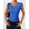 imageZeagoo Womens Tank Tops Ribbed Knit Crew Neck Shirts Cap Sleeve Slim Fitted Ruched Basic TeesBroyal Blue