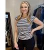 imageZeagoo Womens Tank Tops Ribbed Knit Crew Neck Shirts Cap Sleeve Slim Fitted Ruched Basic TeesFblack Striped