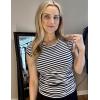 imageZeagoo Womens Tank Tops Ribbed Knit Crew Neck Shirts Cap Sleeve Slim Fitted Ruched Basic TeesFblack Striped