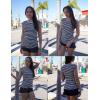 imageZeagoo Womens Tank Tops Ribbed Knit Crew Neck Shirts Cap Sleeve Slim Fitted Ruched Basic TeesFblack Striped