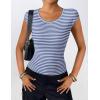imageZeagoo Womens Tank Tops Ribbed Knit Crew Neck Shirts Cap Sleeve Slim Fitted Ruched Basic TeesFblue Striped