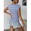 imageZeagoo Womens Tank Tops Ribbed Knit Crew Neck Shirts Cap Sleeve Slim Fitted Ruched Basic TeesFblue Striped
