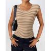 imageZeagoo Womens Tank Tops Ribbed Knit Crew Neck Shirts Cap Sleeve Slim Fitted Ruched Basic TeesFbrown Striped