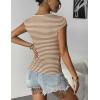 imageZeagoo Womens Tank Tops Ribbed Knit Crew Neck Shirts Cap Sleeve Slim Fitted Ruched Basic TeesFbrown Striped