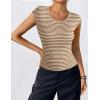 imageZeagoo Womens Tank Tops Ribbed Knit Crew Neck Shirts Cap Sleeve Slim Fitted Ruched Basic TeesFbrown Striped