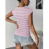imageZeagoo Womens Tank Tops Ribbed Knit Crew Neck Shirts Cap Sleeve Slim Fitted Ruched Basic TeesFlight Purple Striped
