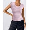 imageZeagoo Womens Tank Tops Ribbed Knit Crew Neck Shirts Cap Sleeve Slim Fitted Ruched Basic TeesFlight Purple Striped
