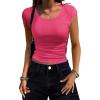 imageZeagoo Womens Tank Tops Ribbed Knit Crew Neck Shirts Cap Sleeve Slim Fitted Ruched Basic TeesBhotpink