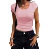 imageZeagoo Womens Tank Tops Ribbed Knit Crew Neck Shirts Cap Sleeve Slim Fitted Ruched Basic TeesBpink