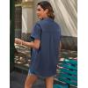 imageHOTOUCH Linen Button Down Shirt Women Short Sleeve Cotton Blouses V Neck Collared Summer Beach Tops S2XLNavy Blue
