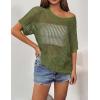 imageZeagoo Short Sleeve Crochet Sweater Lightweight Summer Tops Loose Hollow Out Crewneck PulloverArmy Green
