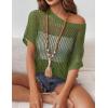 imageZeagoo Short Sleeve Crochet Sweater Lightweight Summer Tops Loose Hollow Out Crewneck PulloverArmy Green