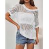 imageZeagoo Short Sleeve Crochet Sweater Lightweight Summer Tops Loose Hollow Out Crewneck PulloverAwhite