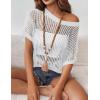 imageZeagoo Short Sleeve Crochet Sweater Lightweight Summer Tops Loose Hollow Out Crewneck PulloverAwhite