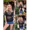 imageZeagoo Short Sleeve Crochet Sweater Lightweight Summer Tops Loose Hollow Out Crewneck PulloverBlack