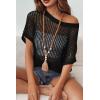 imageZeagoo Short Sleeve Crochet Sweater Lightweight Summer Tops Loose Hollow Out Crewneck PulloverBlack