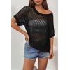imageZeagoo Short Sleeve Crochet Sweater Lightweight Summer Tops Loose Hollow Out Crewneck PulloverBlack