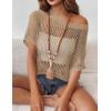 imageZeagoo Short Sleeve Crochet Sweater Lightweight Summer Tops Loose Hollow Out Crewneck PulloverKhaki