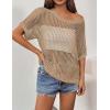 imageZeagoo Short Sleeve Crochet Sweater Lightweight Summer Tops Loose Hollow Out Crewneck PulloverKhaki