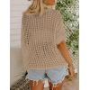 imageZeagoo Short Sleeve Crochet Sweater Lightweight Summer Tops Loose Hollow Out Crewneck PulloverKhaki