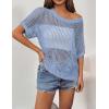 imageZeagoo Short Sleeve Crochet Sweater Lightweight Summer Tops Loose Hollow Out Crewneck PulloverLight Blue
