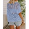 imageZeagoo Short Sleeve Crochet Sweater Lightweight Summer Tops Loose Hollow Out Crewneck PulloverLight Blue