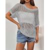 imageZeagoo Short Sleeve Crochet Sweater Lightweight Summer Tops Loose Hollow Out Crewneck PulloverLight Grey