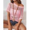 imageZeagoo Short Sleeve Crochet Sweater Lightweight Summer Tops Loose Hollow Out Crewneck PulloverLight Pink
