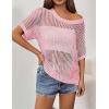 imageZeagoo Short Sleeve Crochet Sweater Lightweight Summer Tops Loose Hollow Out Crewneck PulloverLight Pink