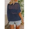 imageZeagoo Short Sleeve Crochet Sweater Lightweight Summer Tops Loose Hollow Out Crewneck PulloverNavy Blue