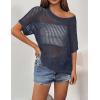 imageZeagoo Short Sleeve Crochet Sweater Lightweight Summer Tops Loose Hollow Out Crewneck PulloverNavy Blue