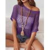 imageZeagoo Short Sleeve Crochet Sweater Lightweight Summer Tops Loose Hollow Out Crewneck PulloverPurple