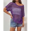 imageZeagoo Short Sleeve Crochet Sweater Lightweight Summer Tops Loose Hollow Out Crewneck PulloverPurple