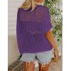 imageZeagoo Short Sleeve Crochet Sweater Lightweight Summer Tops Loose Hollow Out Crewneck PulloverPurple