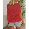 imageZeagoo Short Sleeve Crochet Sweater Lightweight Summer Tops Loose Hollow Out Crewneck PulloverRed