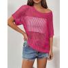 imageZeagoo Short Sleeve Crochet Sweater Lightweight Summer Tops Loose Hollow Out Crewneck PulloverRose Red