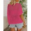 imageZeagoo Short Sleeve Crochet Sweater Lightweight Summer Tops Loose Hollow Out Crewneck PulloverRose Red