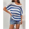 imageZeagoo Short Sleeve Crochet Sweater Lightweight Summer Tops Loose Hollow Out Crewneck PulloverZblue White Stripe