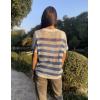 imageZeagoo Short Sleeve Crochet Sweater Lightweight Summer Tops Loose Hollow Out Crewneck PulloverZblue White Stripe