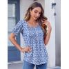 imageZeagoo Womens Summer Tops Casual Puff Short Sleeve T Shirts FloralSolid Pleated Tunics Square Neck Work BlouseFloral Daisy Blue
