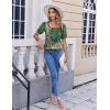imageZeagoo Womens Summer Tops Casual Puff Short Sleeve T Shirts FloralSolid Pleated Tunics Square Neck Work BlouseFloral Green