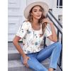 imageZeagoo Womens Summer Tops Casual Puff Short Sleeve T Shirts FloralSolid Pleated Tunics Square Neck Work BlouseFloral White