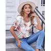 imageZeagoo Womens Summer Tops Casual Puff Short Sleeve T Shirts FloralSolid Pleated Tunics Square Neck Work BlouseFloral White Red