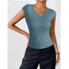 imageZeagoo Womens Tank Tops Ribbed Knit Crew Neck Shirts Cap Sleeve Slim Fitted Ruched Basic TeesBteal