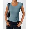 imageZeagoo Womens Tank Tops Ribbed Knit Crew Neck Shirts Cap Sleeve Slim Fitted Ruched Basic TeesBteal