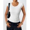 imageZeagoo Womens Tank Tops Ribbed Knit Crew Neck Shirts Cap Sleeve Slim Fitted Ruched Basic TeesBwhite