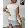 imageZeagoo Womens Tank Tops Ribbed Knit Crew Neck Shirts Cap Sleeve Slim Fitted Ruched Basic TeesBwhite